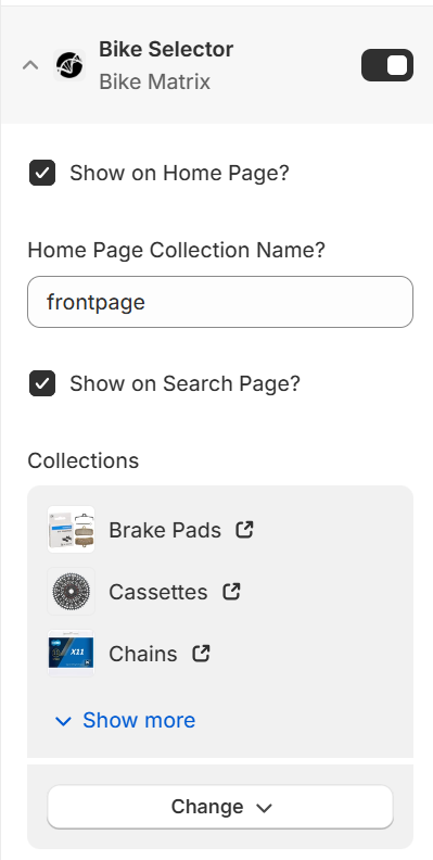Image of app's settings in Shopify theme section