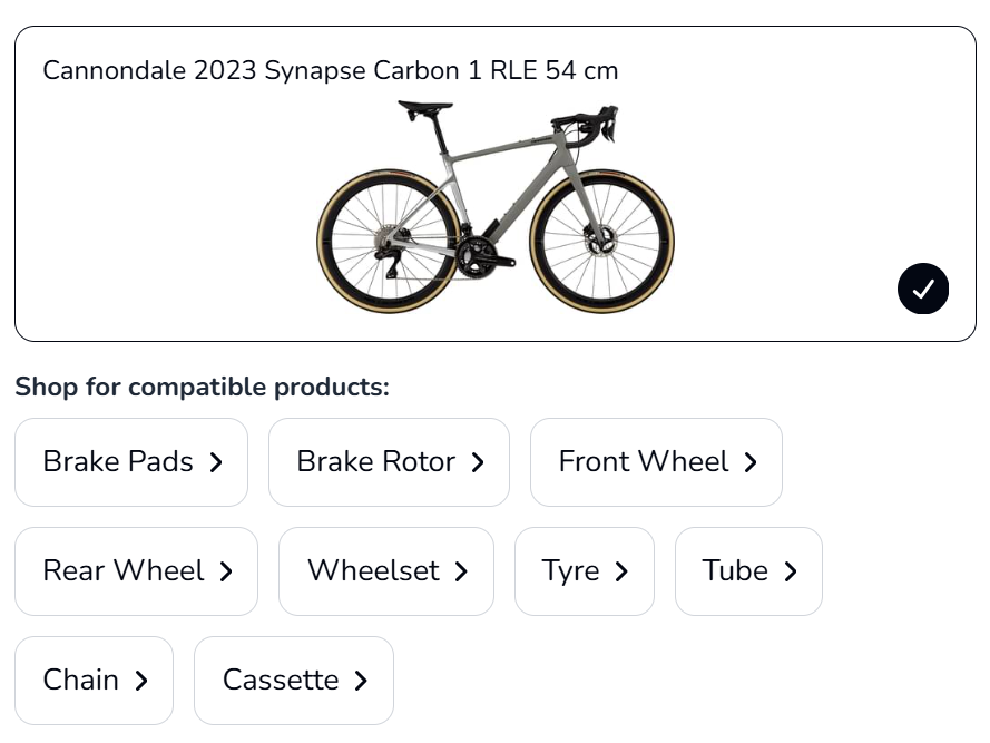 Image of the product picker when a bike is selected