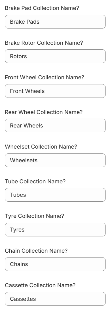 Image of where the user can enter the collection name for each collection