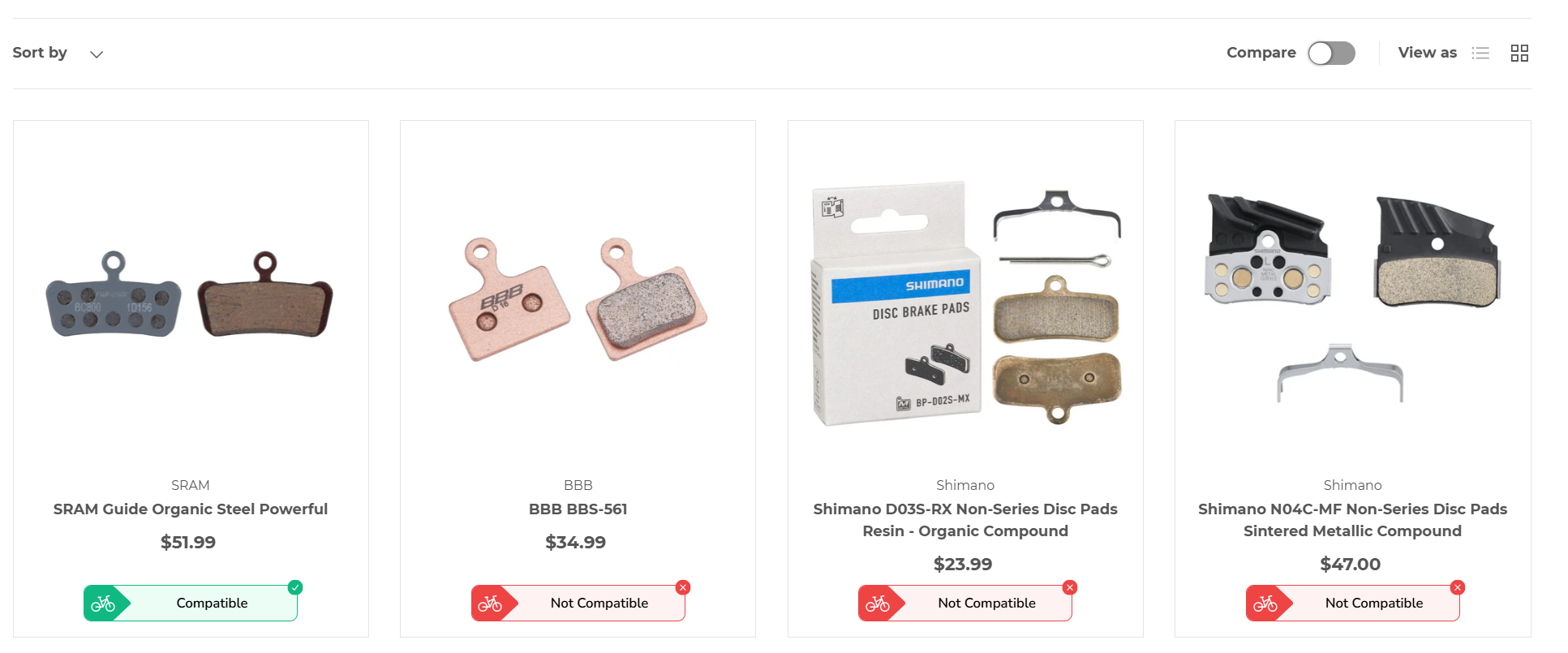 Image of compatibility results indicator on the product collection page