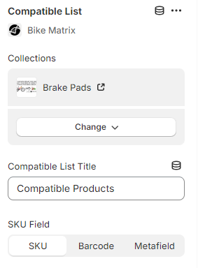 Compatibility list panel settings in the Shopify admin